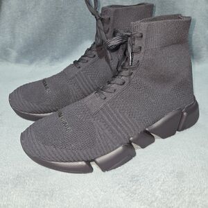 Gray High-Top Knit Sneakers